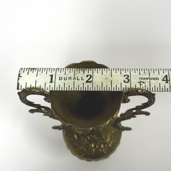 Vintage small brass bud vase: 4.75" tall Italian ornate - Picture 6 of 11